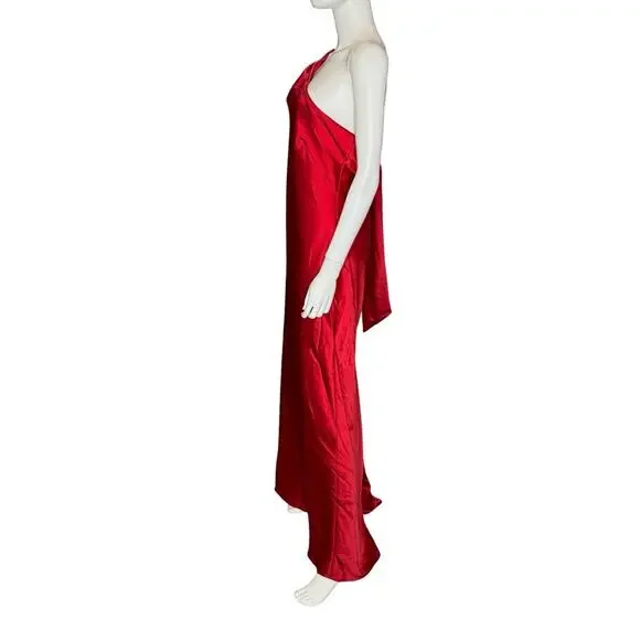 AQUA FORMAL Satin One Shoulder Gown Red Women’s Sz 12 - Picture 4 of 9